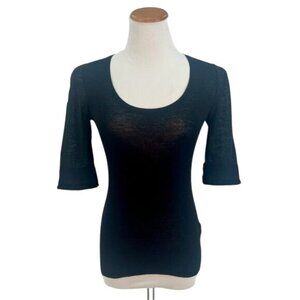 Vintage Burberry Luxury Designer Black Half-Sleeve Scoop Neck Top